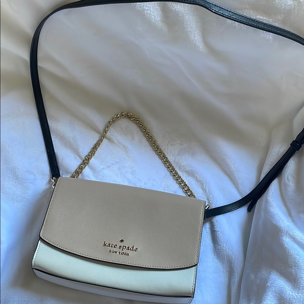 Kate Spade Cream and Black Crossbody with Gold Chain